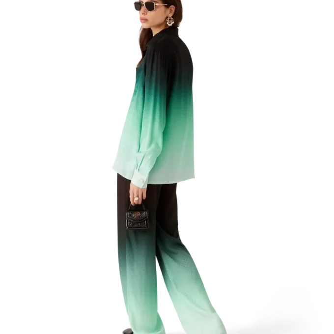 Zijden overhemd met lange mouwen en jacquardprint met pingpongballen in kleurverloop