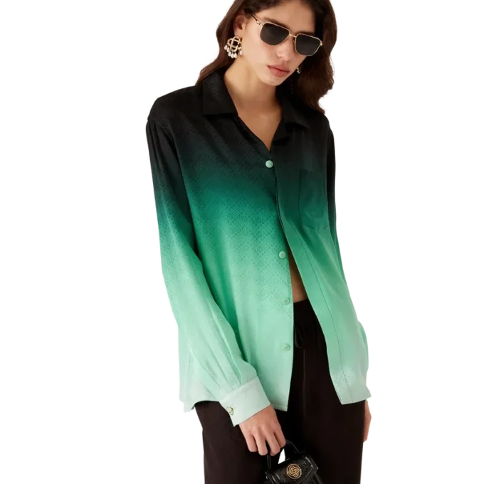 Zijden overhemd met lange mouwen en jacquardprint met pingpongballen in kleurverloop