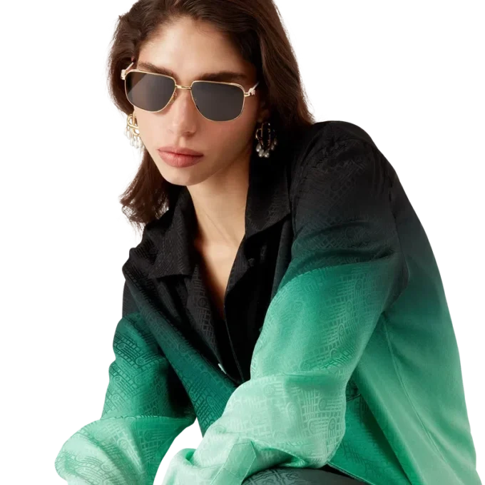 Zijden overhemd met lange mouwen en jacquardprint met pingpongballen in kleurverloop