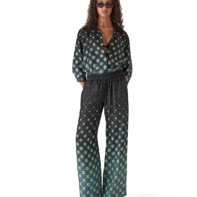 Zijden overhemd met lange mouwen en monogram in kleurverloop