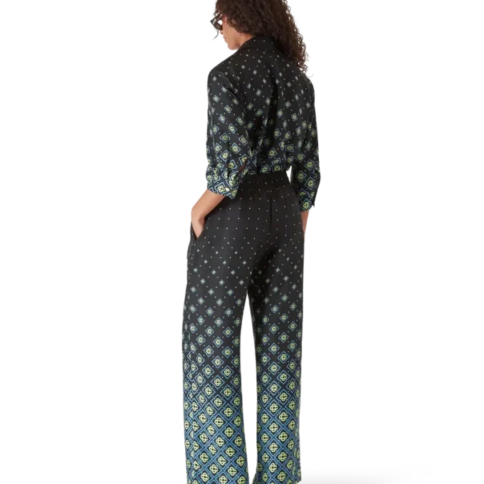 Zijden overhemd met lange mouwen en monogram in kleurverloop