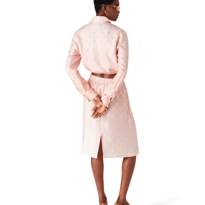 Zijden overhemd met lange mouwen en monogram in kleurverloop Zijden overhemd met lange mouwen en monogram in kleurverloop