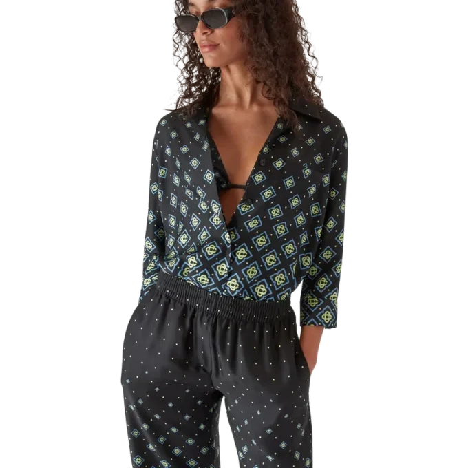 Zijden overhemd met lange mouwen en monogram in kleurverloop