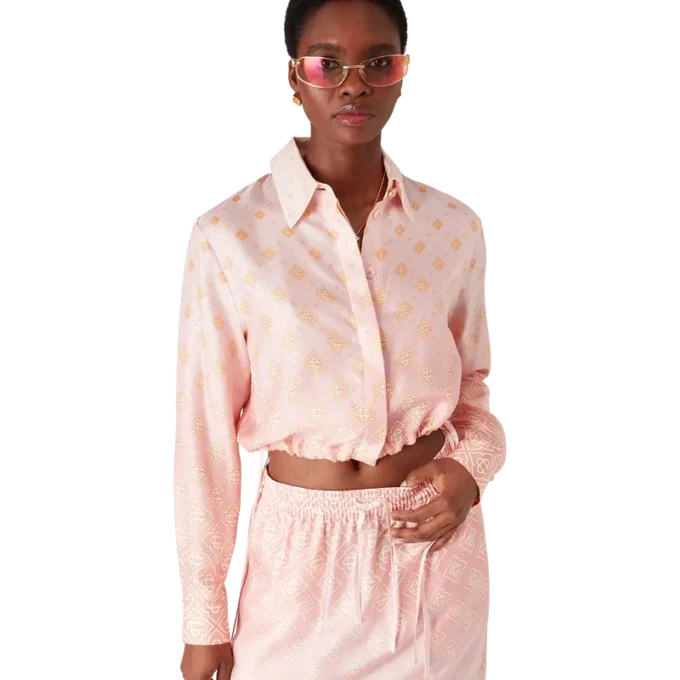 Zijden overhemd met lange mouwen en monogram in kleurverloop Zijden overhemd met lange mouwen en monogram in kleurverloop