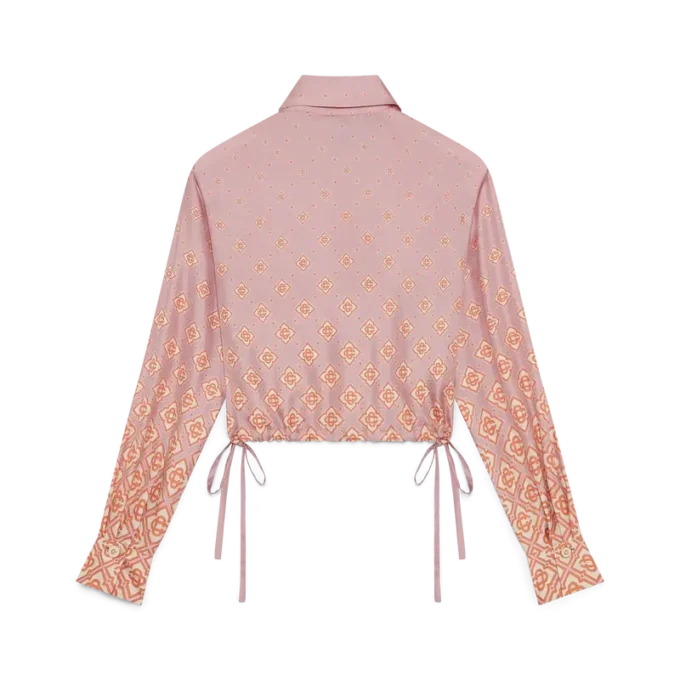 Zijden overhemd met lange mouwen en monogram in kleurverloop Zijden overhemd met lange mouwen en monogram in kleurverloop