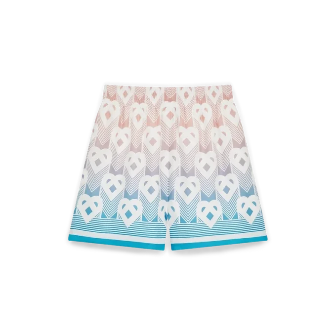 Zijden short met hartvormig monogram in kleurverloop