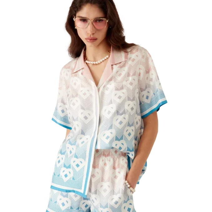 Zijden short met hartvormig monogram in kleurverloop