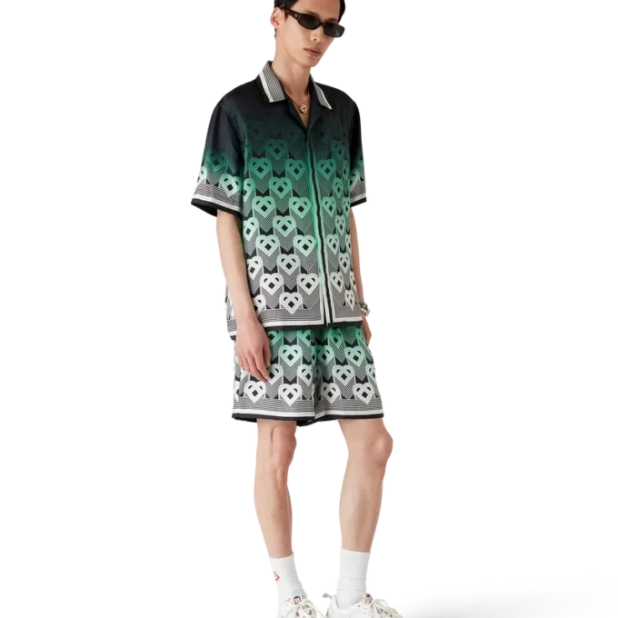 Zijden short met monogram in kleurverloop