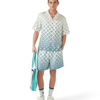 Zijden short met monogram in kleurverloop