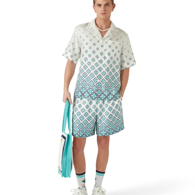 Zijden short met monogram in kleurverloop