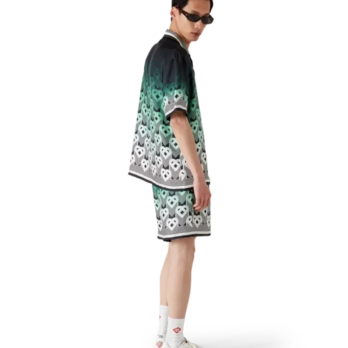 Zijden short met monogram in kleurverloop