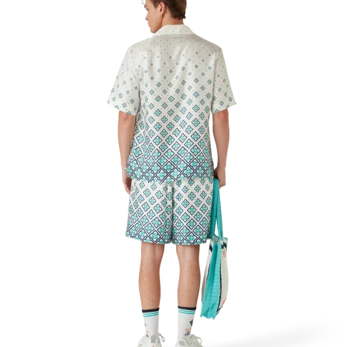 Zijden short met monogram in kleurverloop