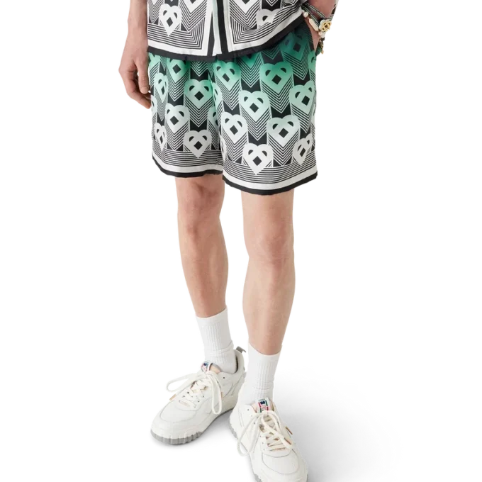 Zijden short met monogram in kleurverloop