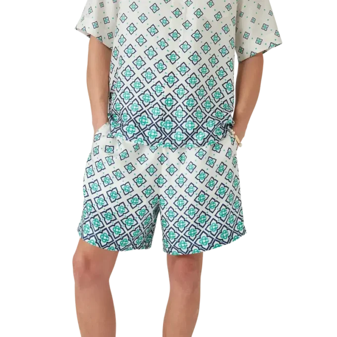 Zijden short met monogram in kleurverloop