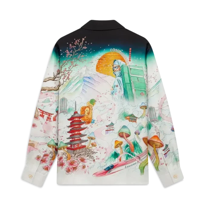 Zijden twill overhemd met lange mouwen en bloemenprint