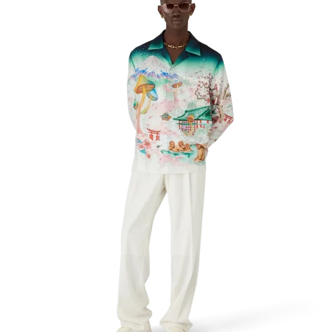 Zijden twill overhemd met lange mouwen en bloemenprint