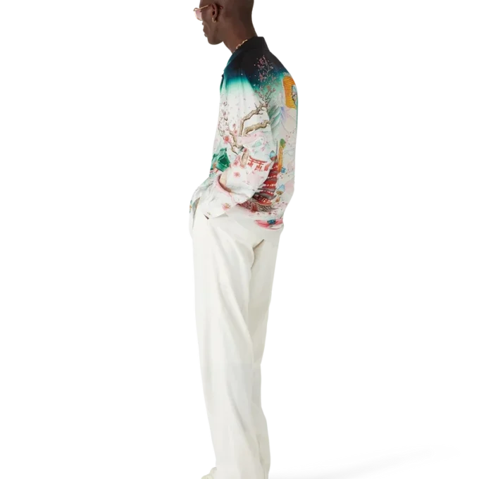 Zijden twill overhemd met lange mouwen en bloemenprint