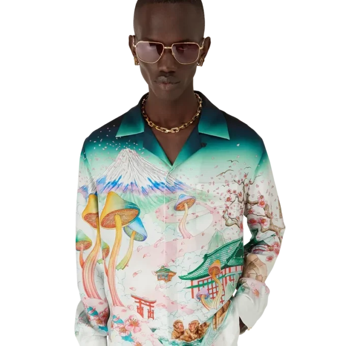 Zijden twill overhemd met lange mouwen en bloemenprint