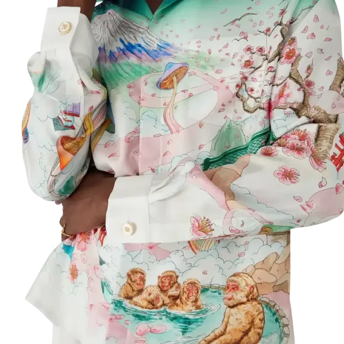 Zijden twill overhemd met lange mouwen en bloemenprint