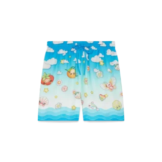 Zijden twill-Shorts met Kawaii-motief