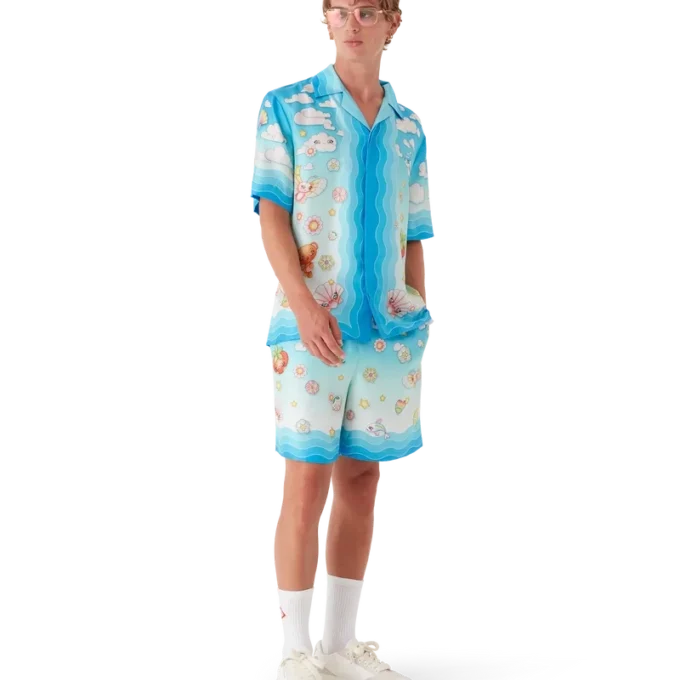 Zijden twill-Shorts met Kawaii-motief Zijden twill-Shorts met Kawaii-motief