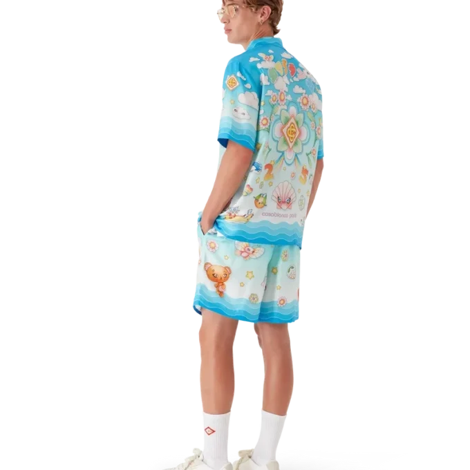 Zijden twill-Shorts met Kawaii-motief Zijden twill-Shorts met Kawaii-motief