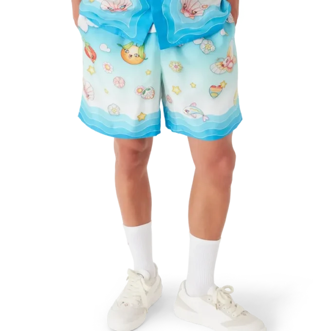 Zijden twill-Shorts met Kawaii-motief Zijden twill-Shorts met Kawaii-motief