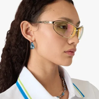 Zilveren & blauwe waterdruppel-oorringen van messing