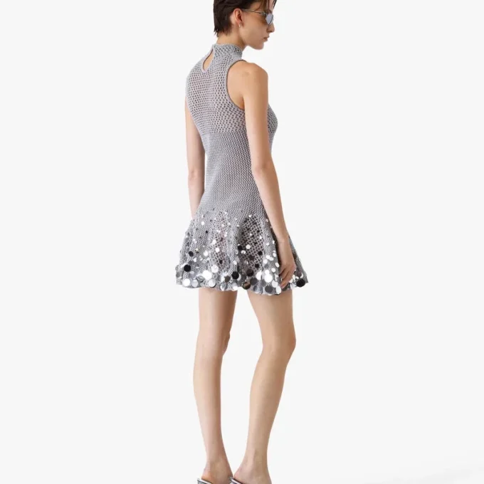 Zilveren gehaakte spiegelminijurk Zilveren gehaakte spiegelminijurk