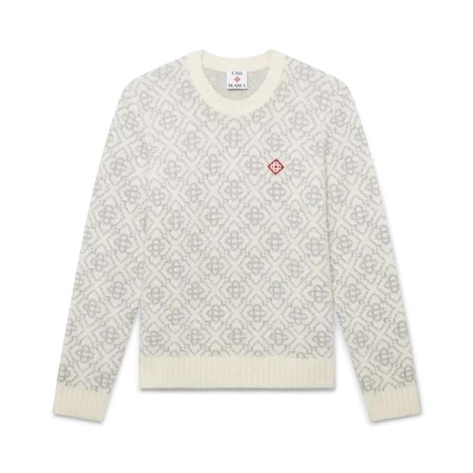 Zilveren monogram-trui met ronde hals van mohairmix