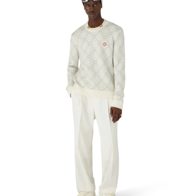 Zilveren monogram-trui met ronde hals van mohairmix