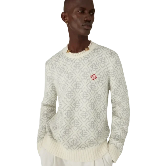 Zilveren monogram-trui met ronde hals van mohairmix