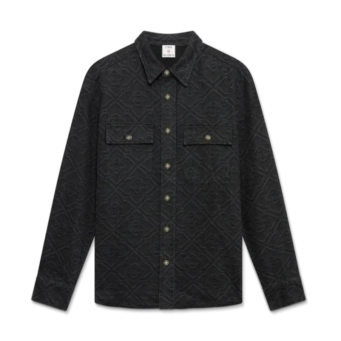 Zwart lasergeprint denim overhemd met lange mouwen Zwart lasergeprint denim overhemd met lange mouwen