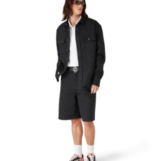 Zwart lasergeprint denim overhemd met lange mouwen