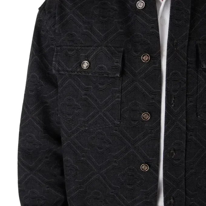 Zwart lasergeprint denim overhemd met lange mouwen Zwart lasergeprint denim overhemd met lange mouwen