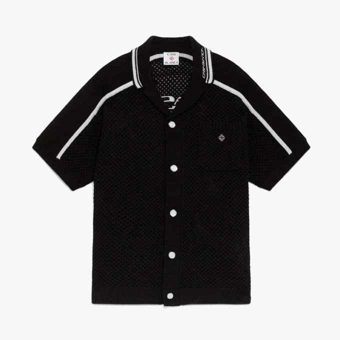 Zwart mesh-overhemd met korte mouwen Zwart mesh-overhemd met korte mouwen