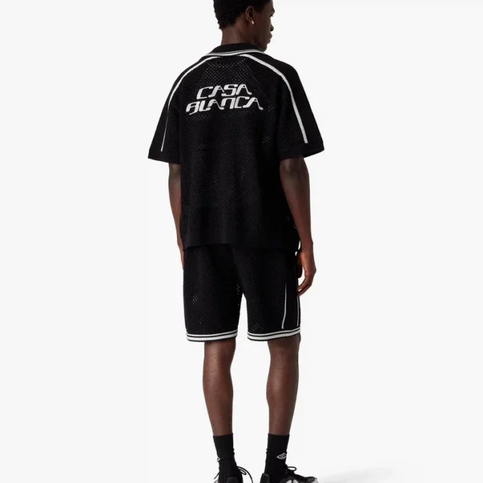 Zwart mesh-overhemd met korte mouwen Zwart mesh-overhemd met korte mouwen