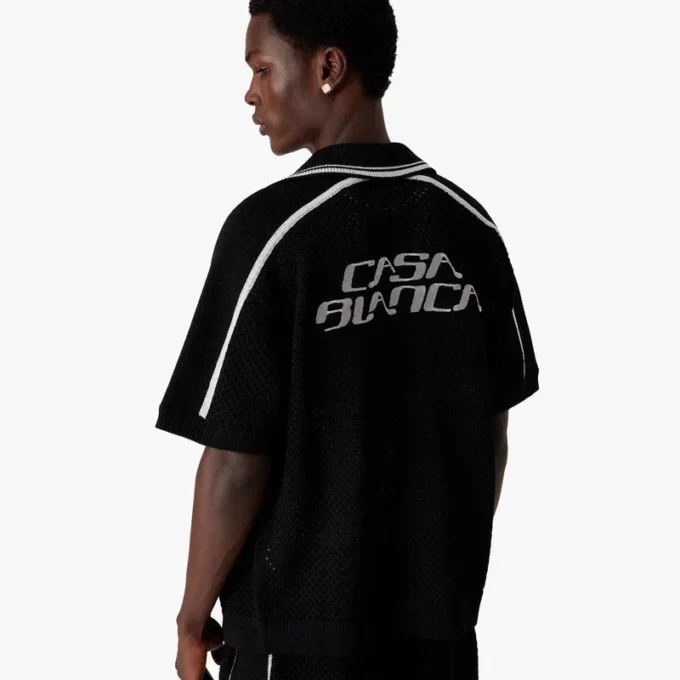 Zwart mesh-overhemd met korte mouwen Zwart mesh-overhemd met korte mouwen