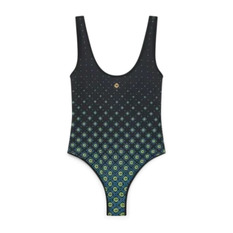 Zwart monogramzwempak met kleurverloop