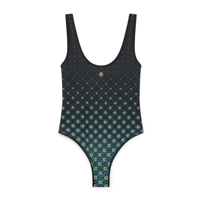 Zwart monogramzwempak met kleurverloop Zwart monogramzwempak met kleurverloop