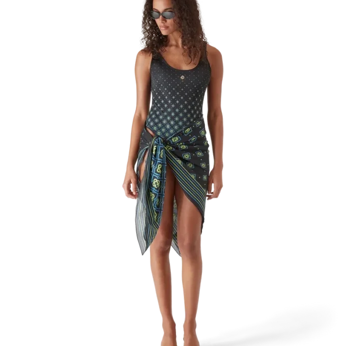 Zwart monogramzwempak met kleurverloop Zwart monogramzwempak met kleurverloop