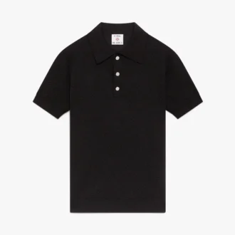 Zwart Pointelle Monogram poloshirt met korte mouwen