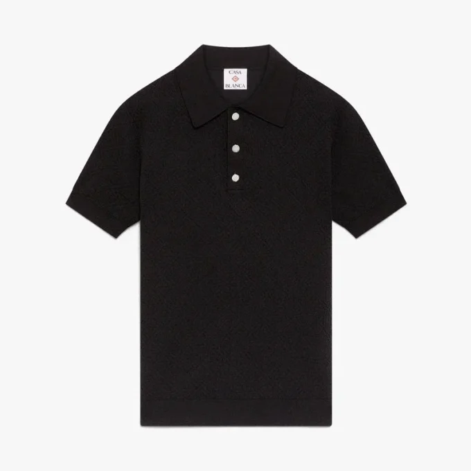Zwart Pointelle Monogram poloshirt met korte mouwen