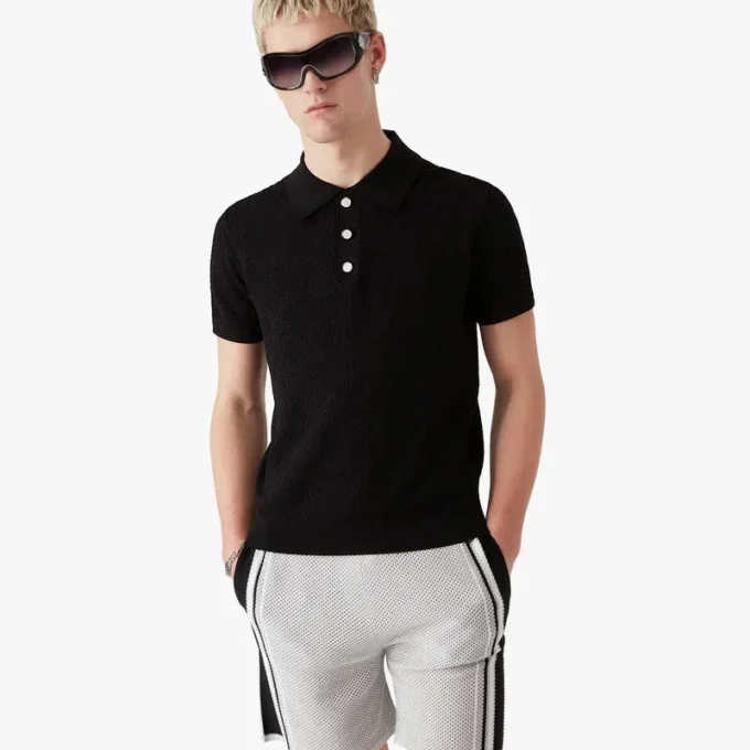 Zwart Pointelle Monogram poloshirt met korte mouwen