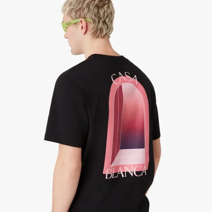 Zwart T-shirt met korte mouwen en bogen