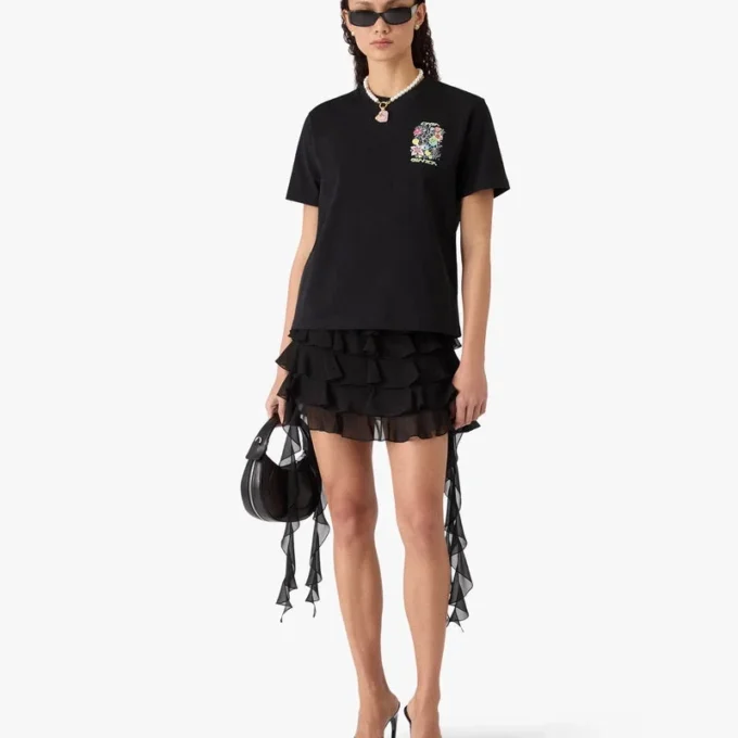 Zwart T-shirt met korte mouwen en graffitiprint