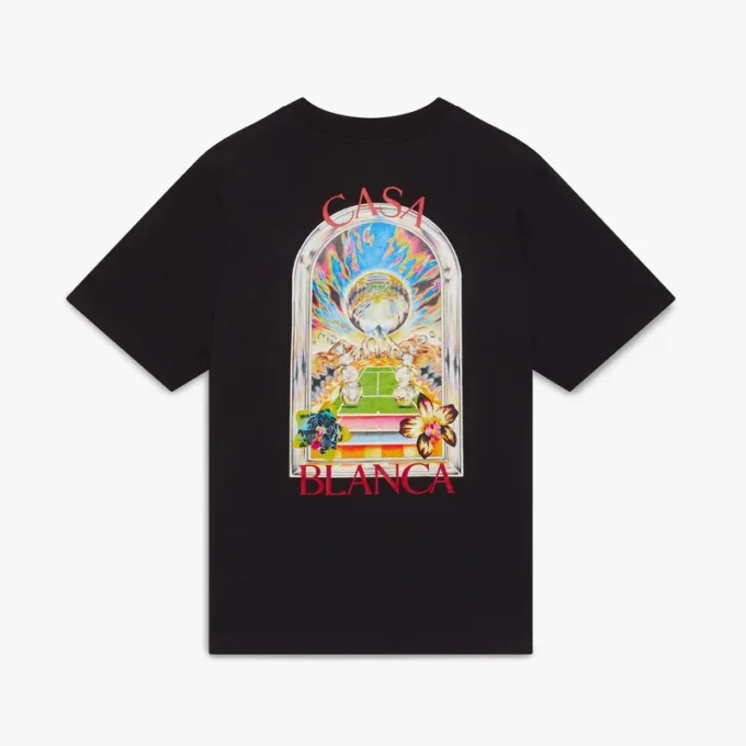 Zwart T-shirt met korte mouwen en tennislandschap