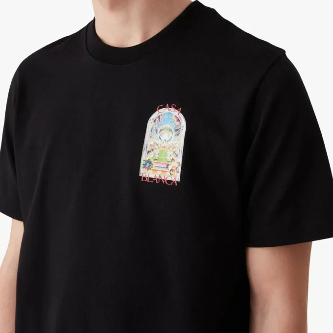 Zwart T-shirt met korte mouwen en tennislandschap