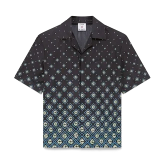 Zwarte monogrambadmode met korte mouwen en kleurverloop