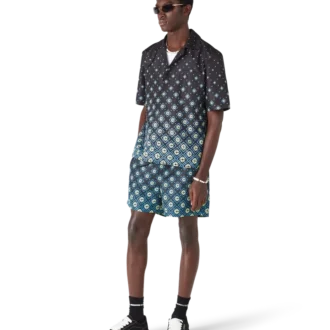 Zwarte monogrambadmode met korte mouwen en kleurverloop